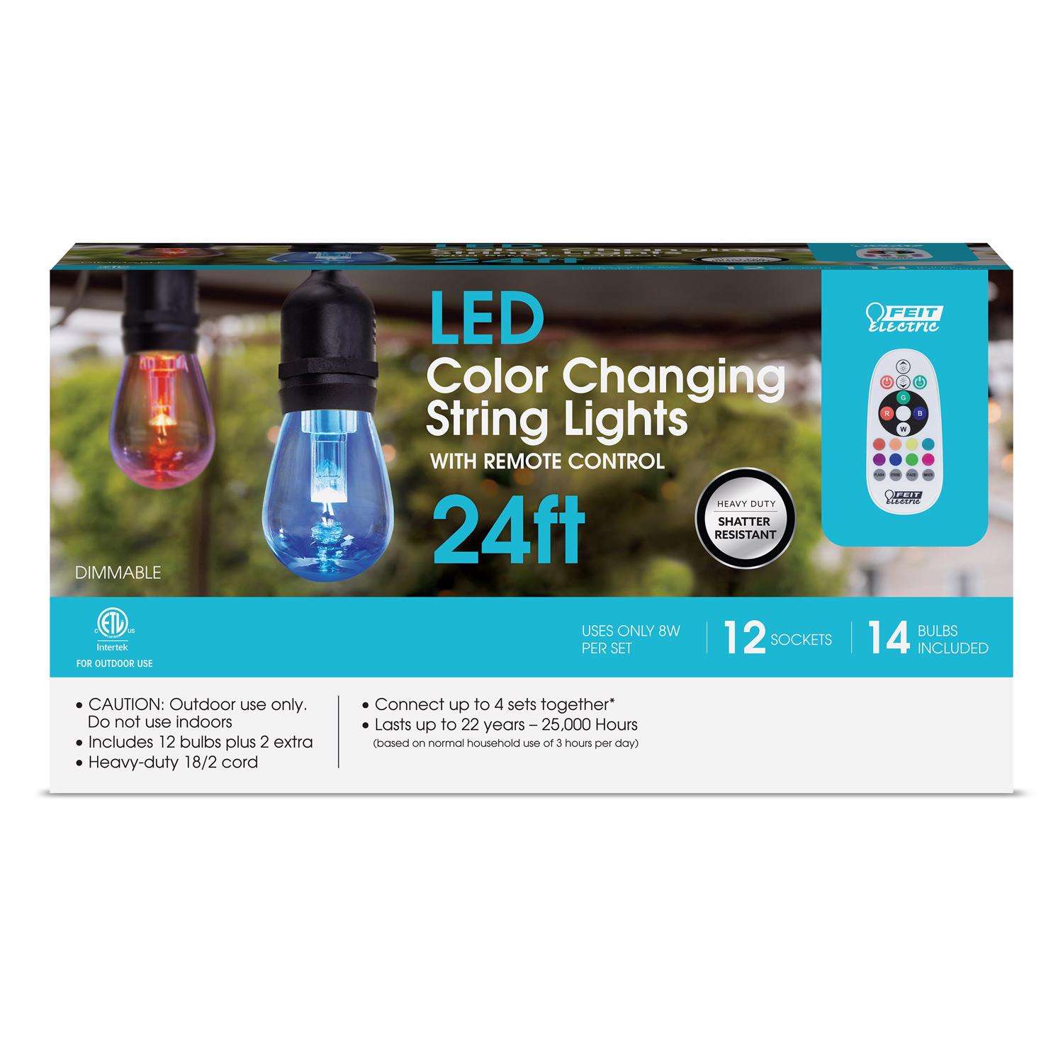 Feit String Lights LED String Lights Multicolored 24 Ft. 12 Lights