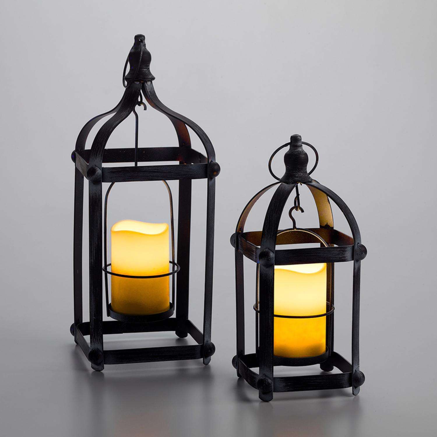  Smart Solar Bradford 15.9 In. Metal Candle Lantern Gray/White