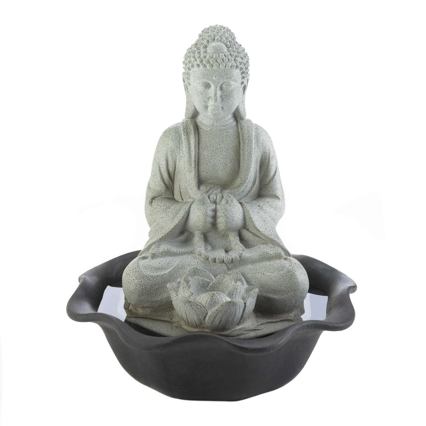 Zingz & Thingz Polyresin Black/Gray 11 In. H Buddha On Lotus Table Top Fountain