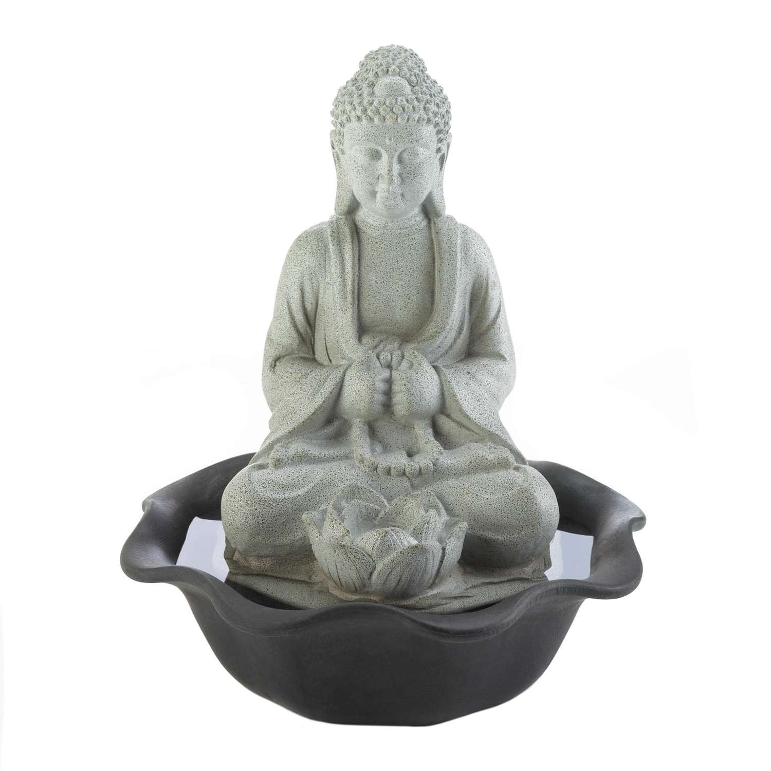  Zingz & Thingz Polyresin Black/Gray 11 In. H Buddha On Lotus Table Top Fountain