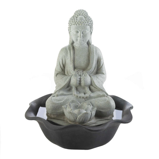  Zingz & Thingz Polyresin Black/Gray 11 In. H Buddha On Lotus Table Top Fountain