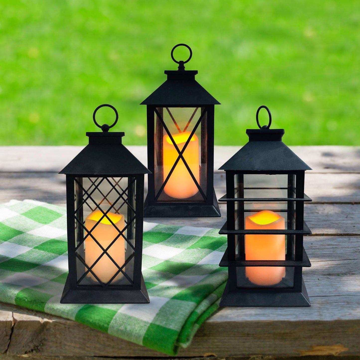  Alpine 11 In. Glass/Plastic LED Candle Lantern Black/White