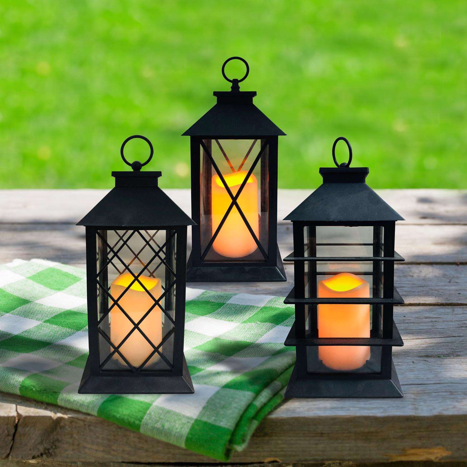  Alpine 11 In. Glass/Plastic LED Candle Lantern Black/White