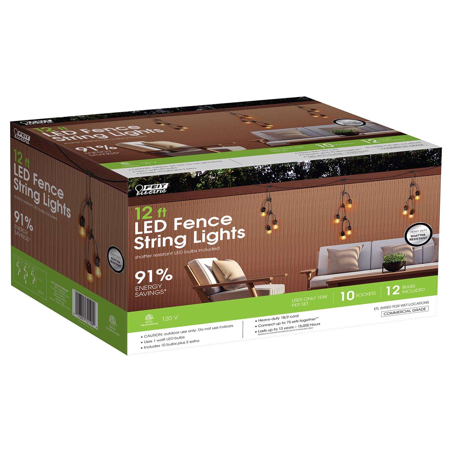  Feit LED String Lights Clear 12 Ft. 10 Lights