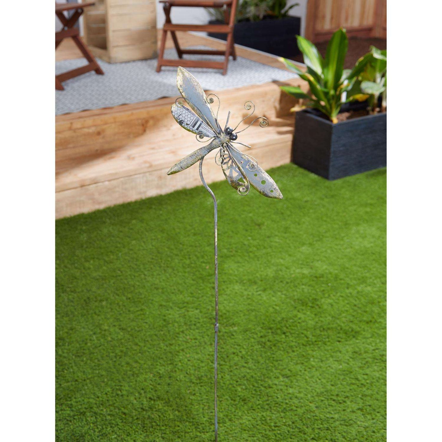 Zingz & Thingz Silver Iron 39.25 In. H Dragonfly Outdoor Garden Stake