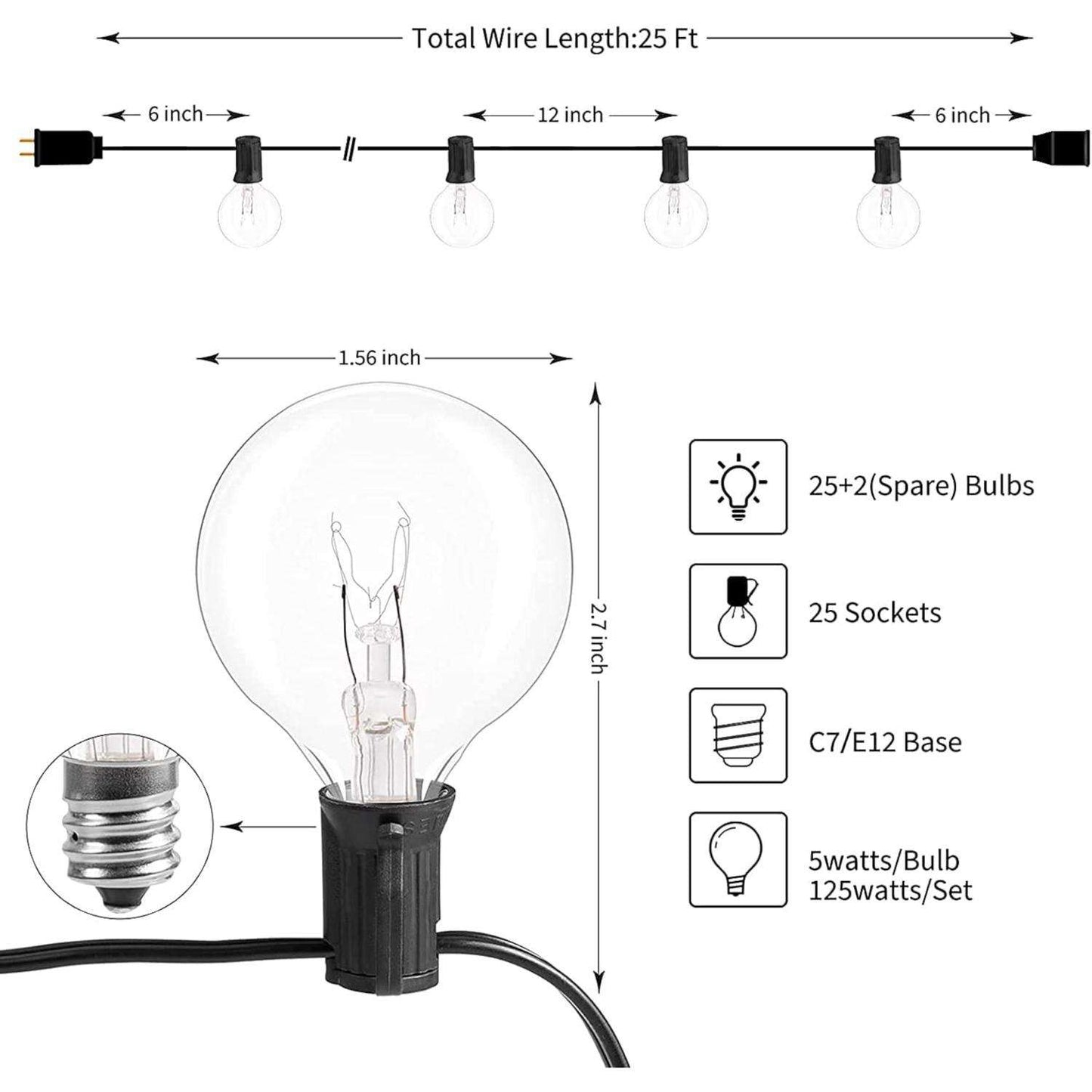 Globe Electric Globe-Electric G40 Monaco String Light Set Clear 25 Ft. 25 Lights