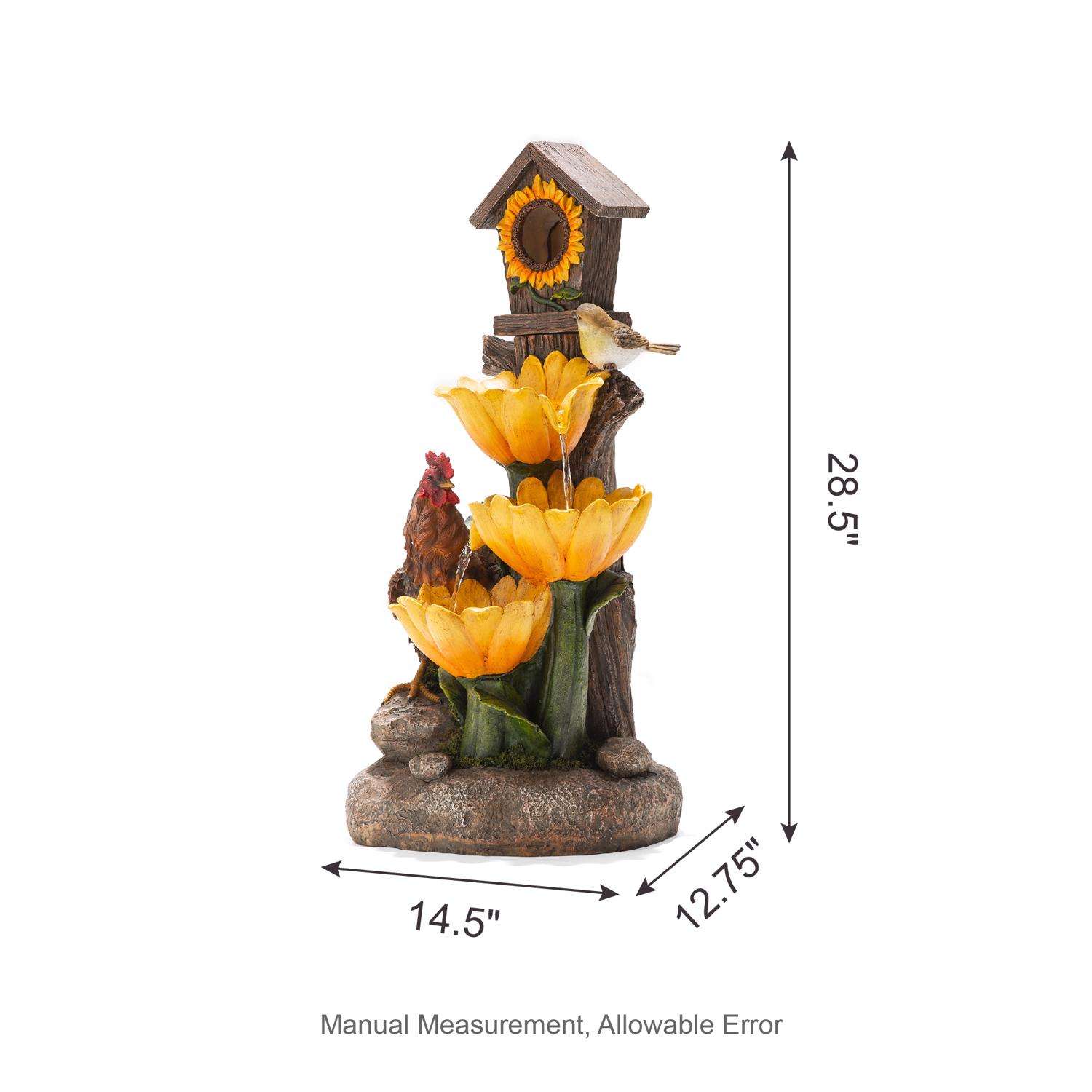  Glitzhome Resin Multi-color 28.5 In. H Farmhouse Sunflowers And Birdhouse Outdoor Fountain