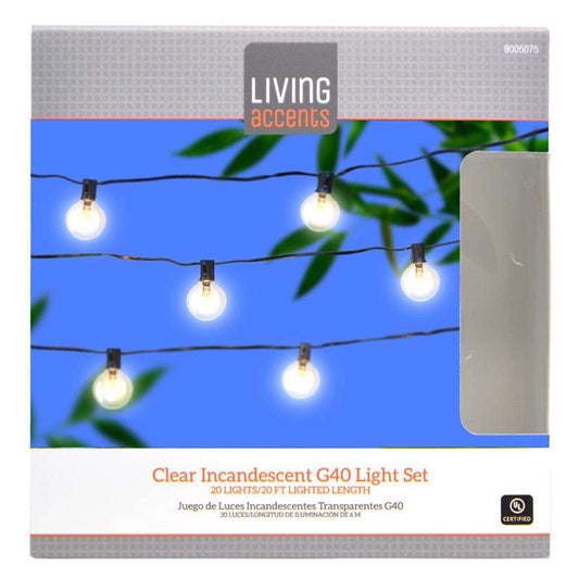  Living Accents Incandescent G40 Light Set Clear 10 Ft. 20 Lights