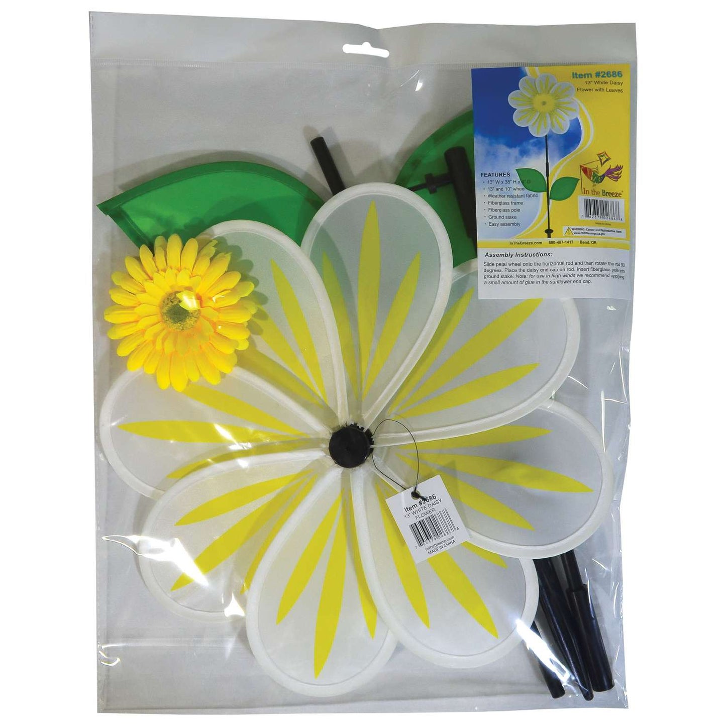  In The Breeze White Nylon 38 In. H Garden Stake Spinner