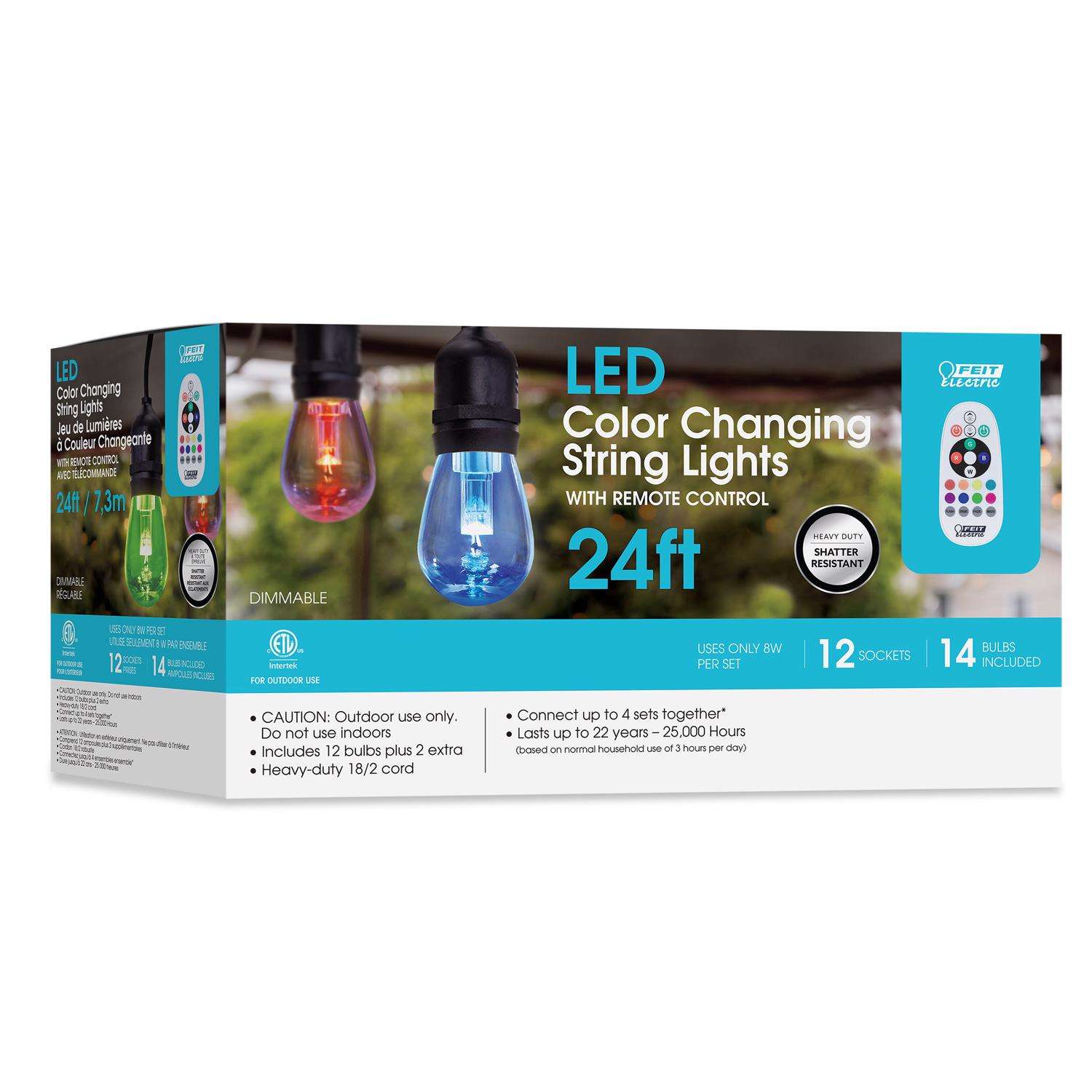 Feit String Lights LED String Lights Multicolored 24 Ft. 12 Lights
