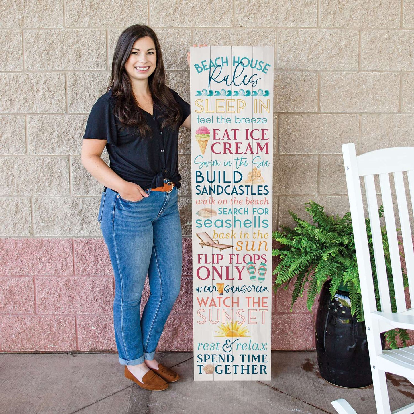  P. Graham Dunn Multicolored Wood 60 In. H Beach House Rules Porch Sign
