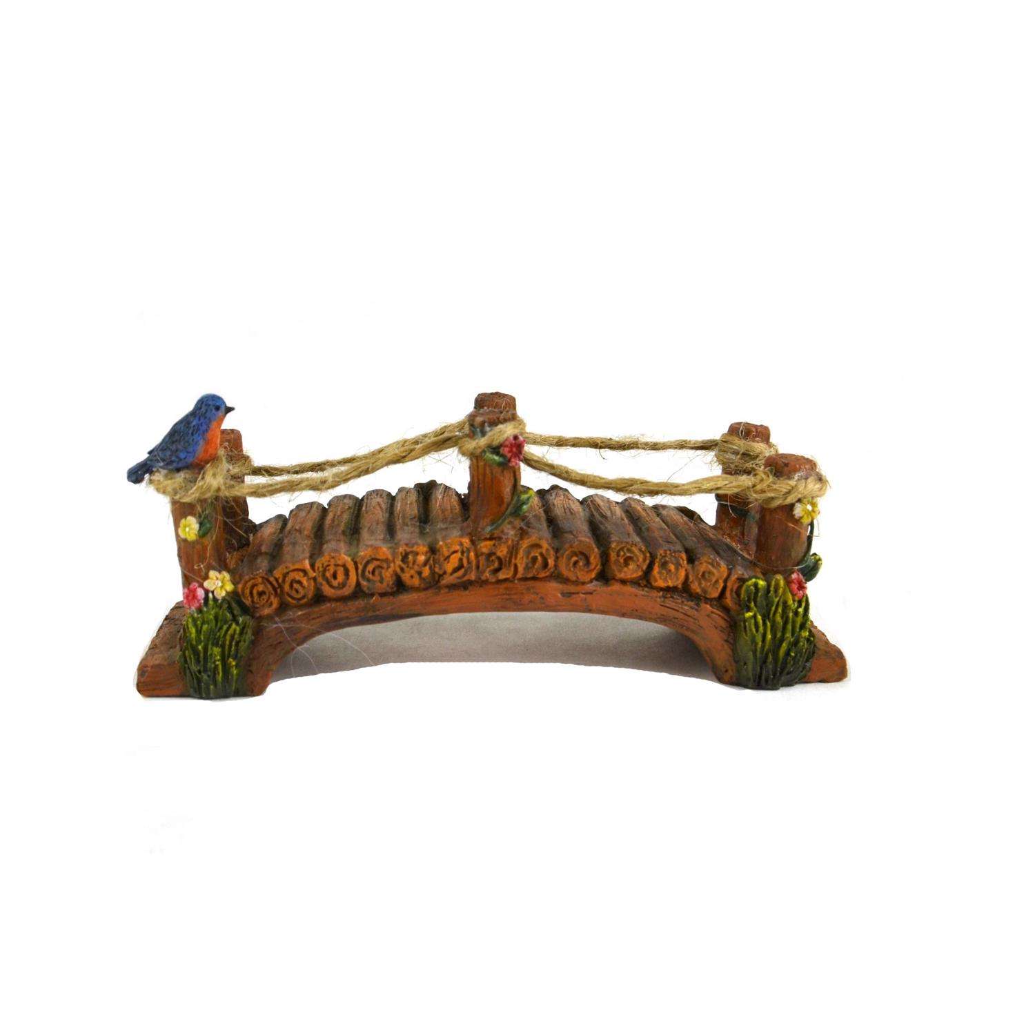  Touch Of Nature Resin Multi-color 6 In. Miniature Wood Bridge With Rope Statue