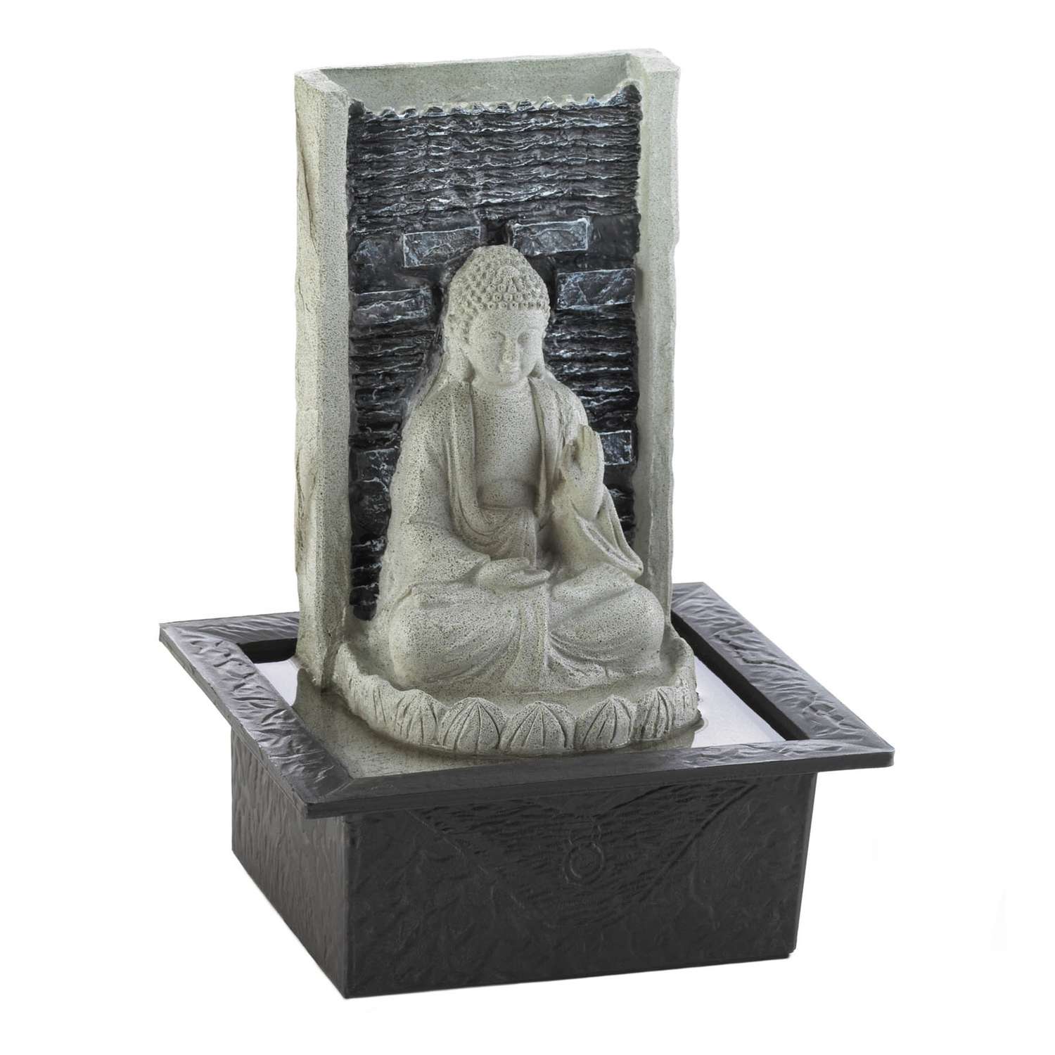  Zingz & Thingz Polyresin Black/Gray 11.25 In. H Buddha Cascading Table Top Fountain