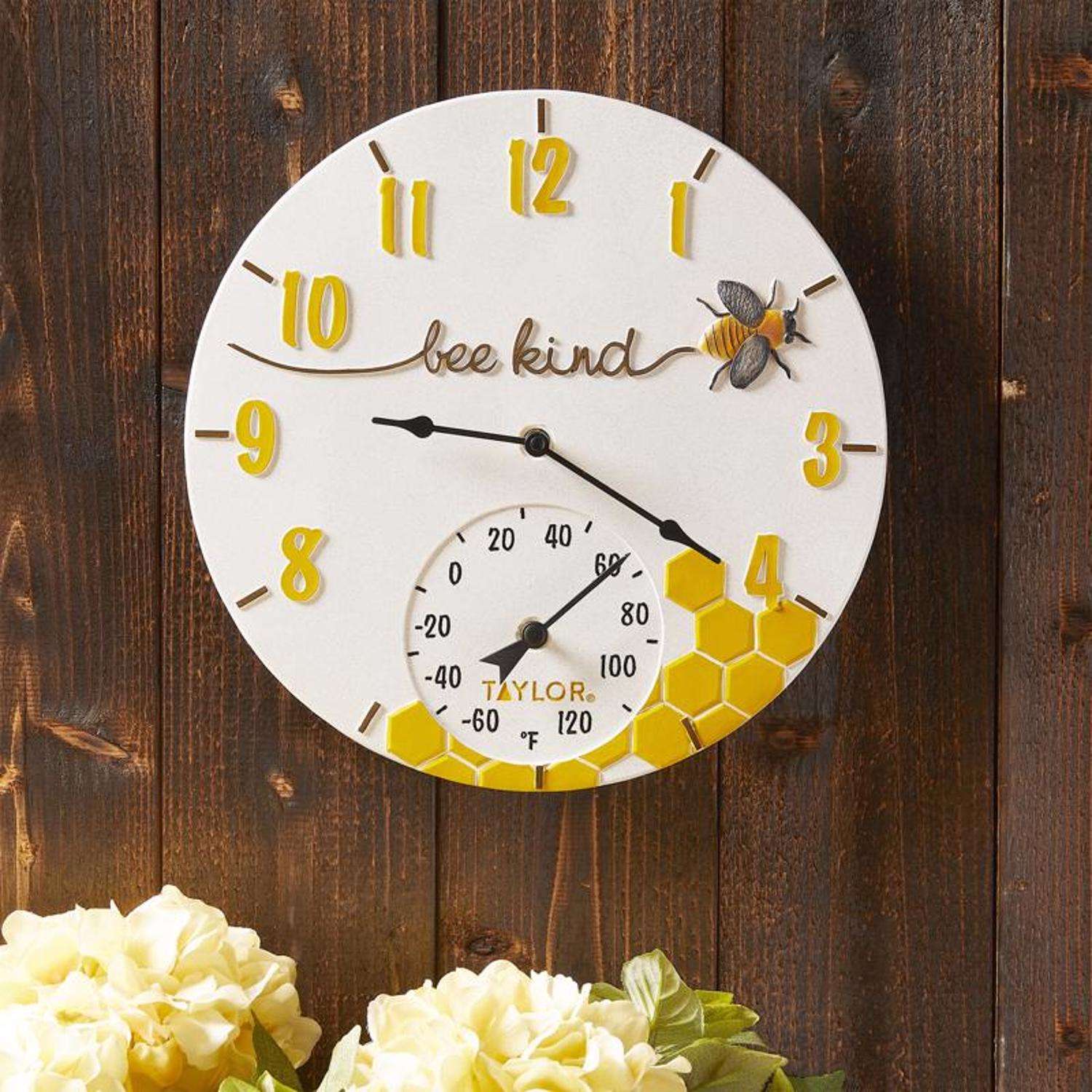  Taylor Bee Kind Clock/Thermometer Resin Multicolored 14 In.