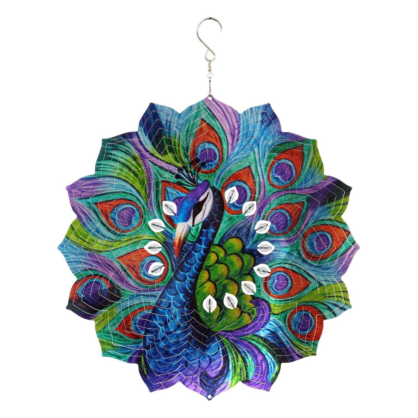  Exhart WindyWings Multicolored Metal 12 In. H Laser Cut Peacock With Bead Details Wind Spinner