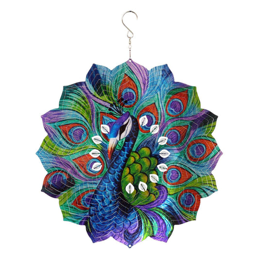  Exhart WindyWings Multicolored Metal 12 In. H Laser Cut Peacock With Bead Details Wind Spinner
