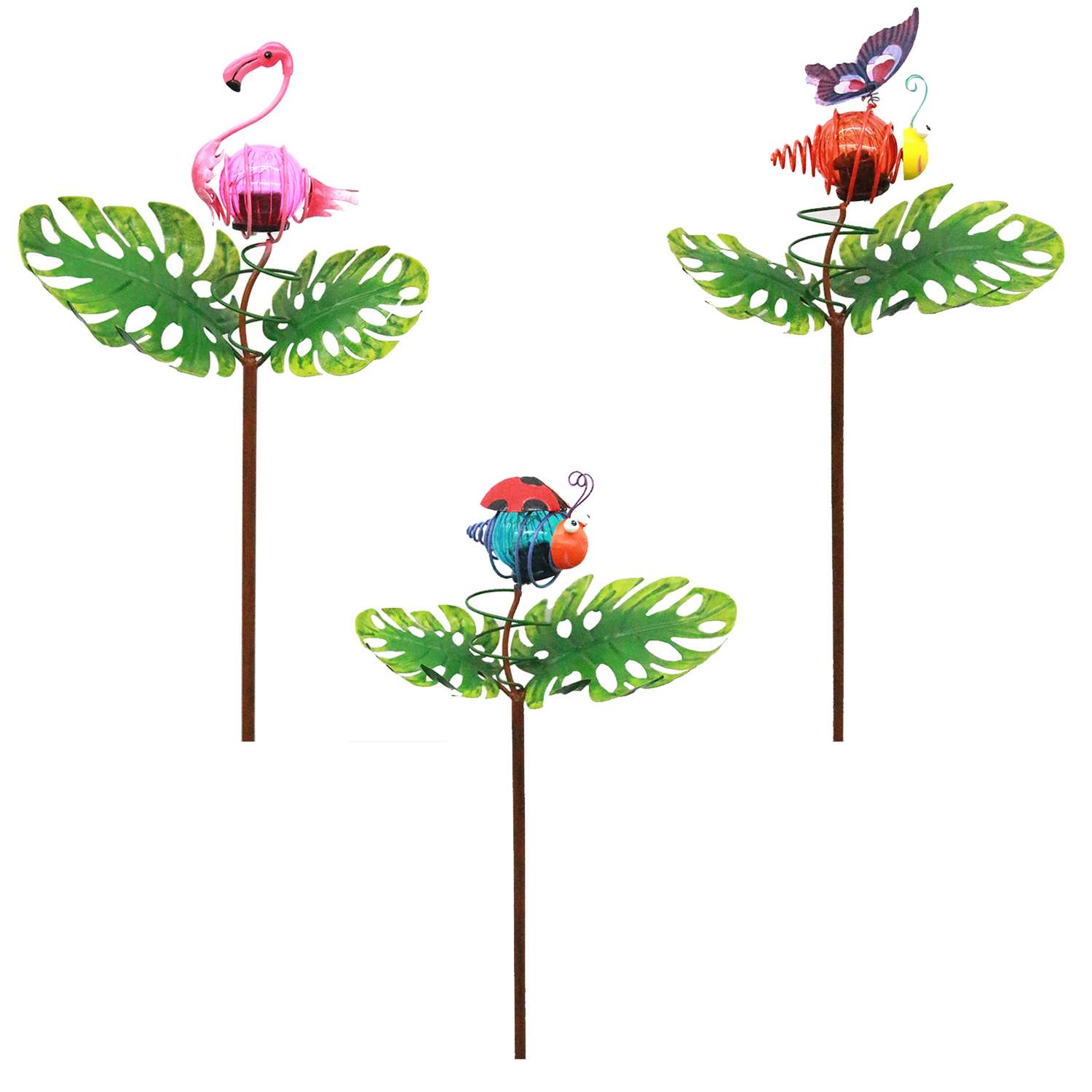  Luminous Garden Multicolored Iron 37.37 In. H Leaf With Critter Solar Garden Stake