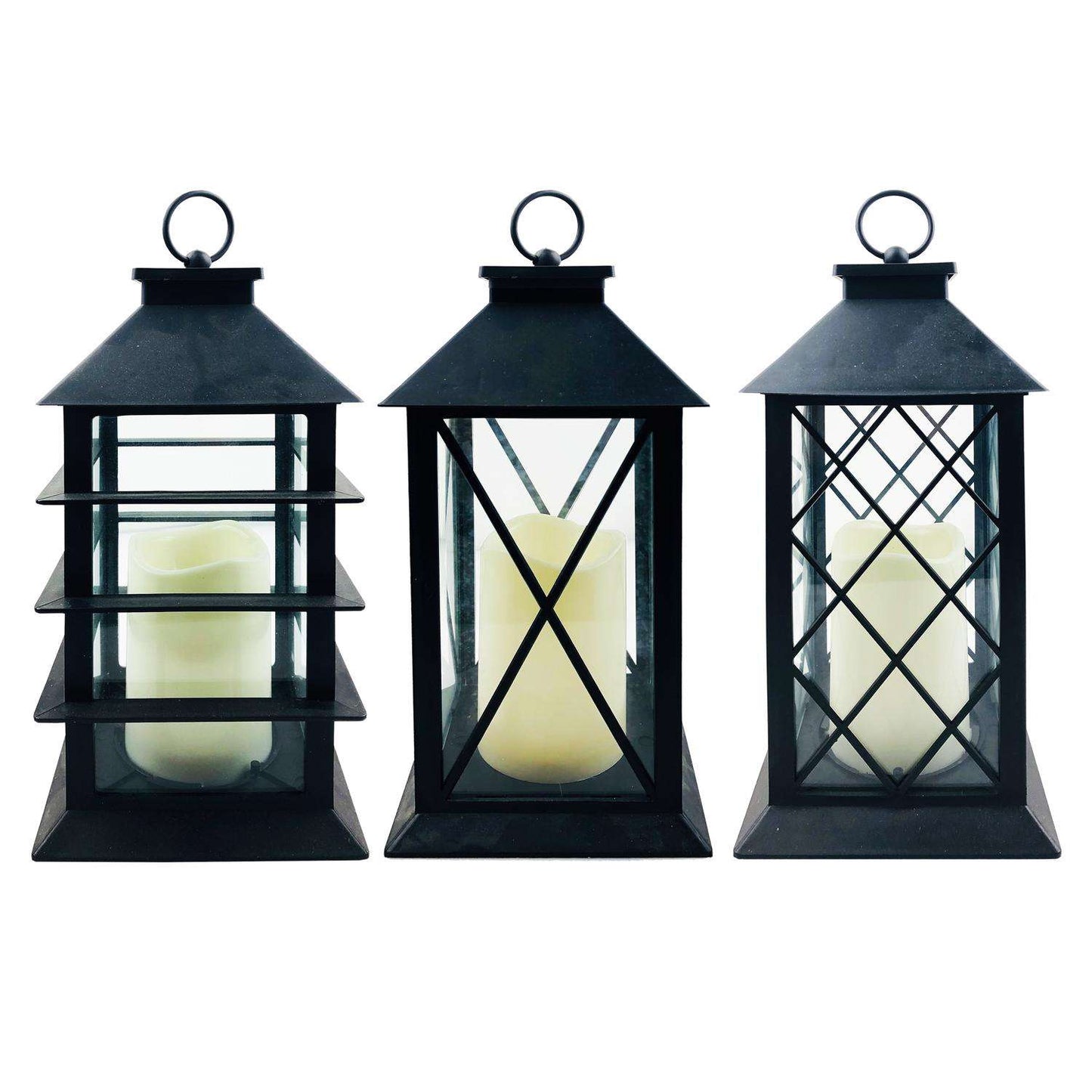  Alpine 11 In. Glass/Plastic LED Candle Lantern Black/White