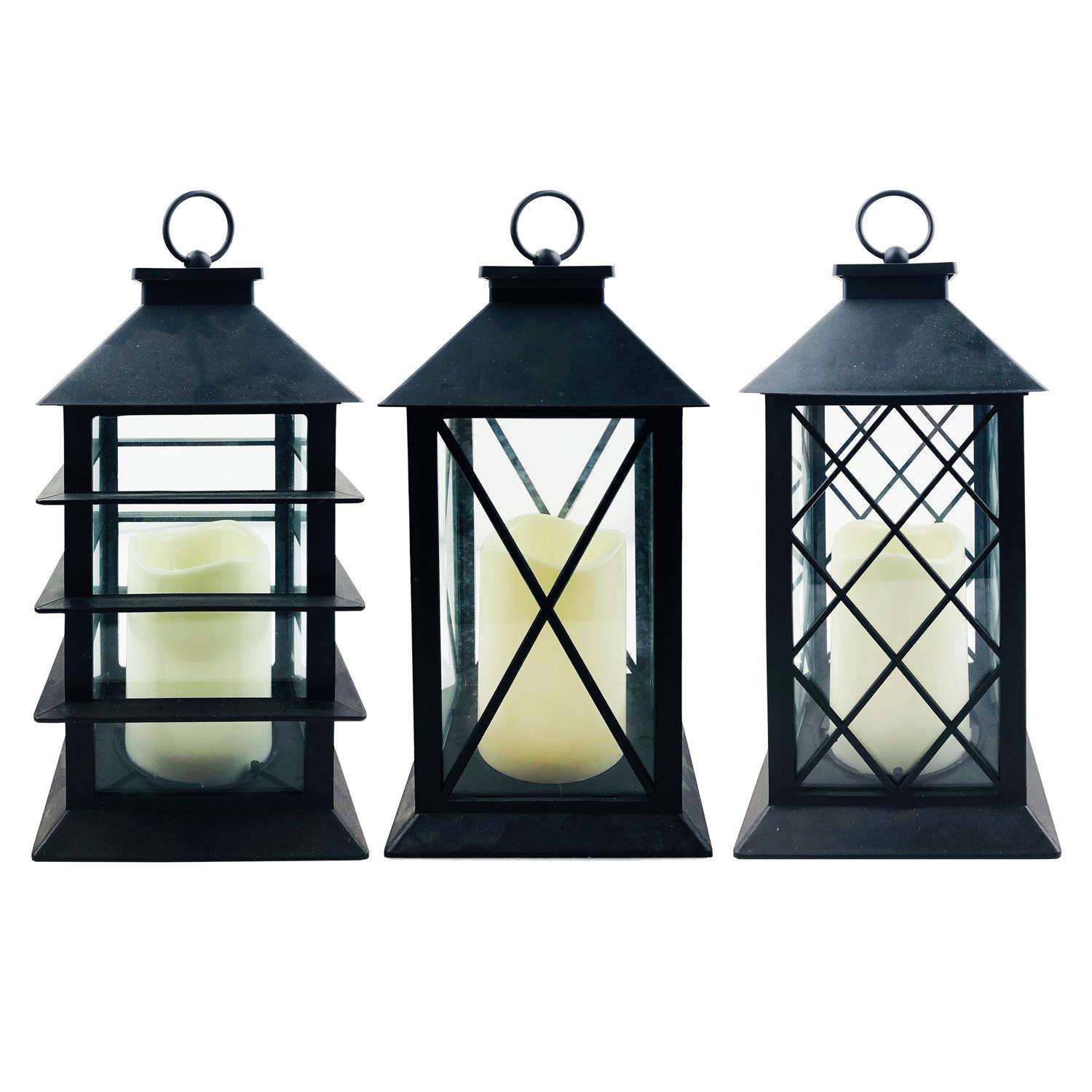  Alpine 11 In. Glass/Plastic LED Candle Lantern Black/White