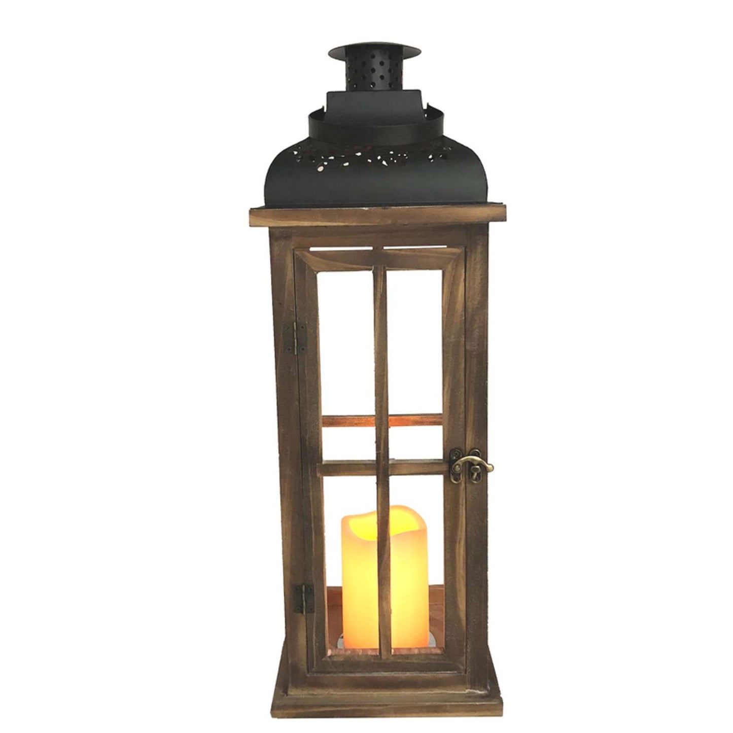  Meadow Creek 20 In. Metal/Wood Decorative Lantern Black/Brown
