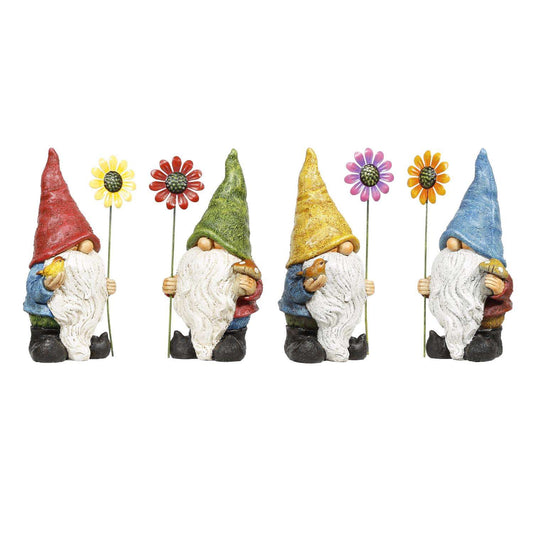  Alpine Polyresin Multi-color 10 In. Gnome With Flower Statue