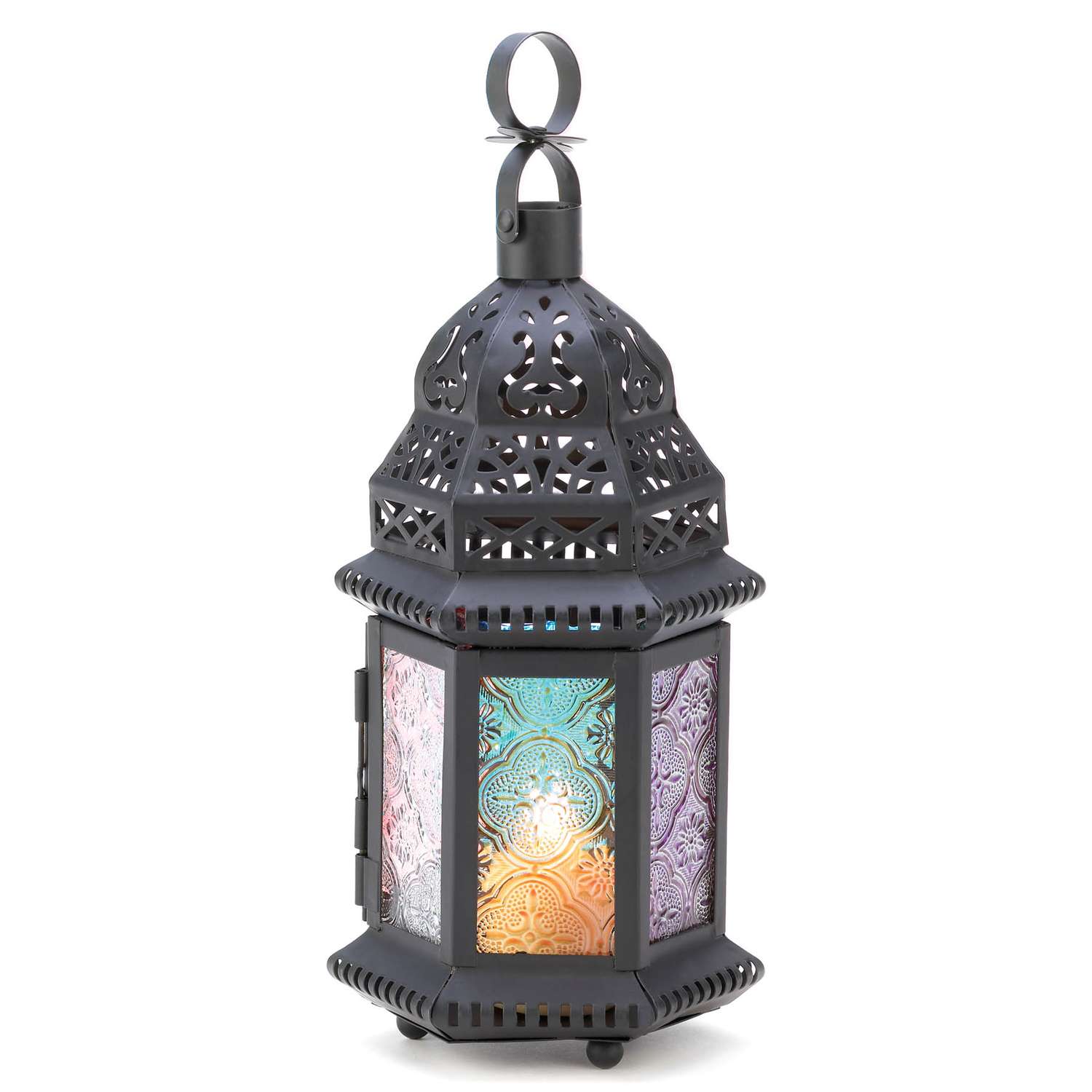  Gallery Of Light Colorful 10.75 In. Glass/Metal Lantern Multicolored