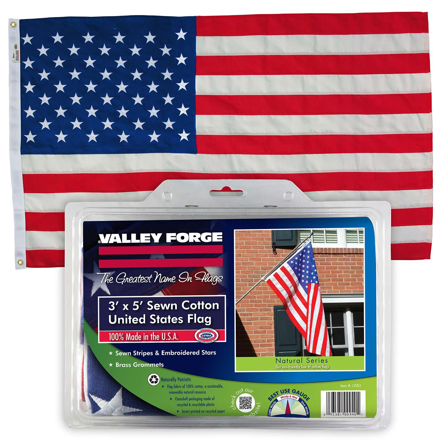  Valley Forge Best USA Flag 5 Ft. W X 3 Ft. L