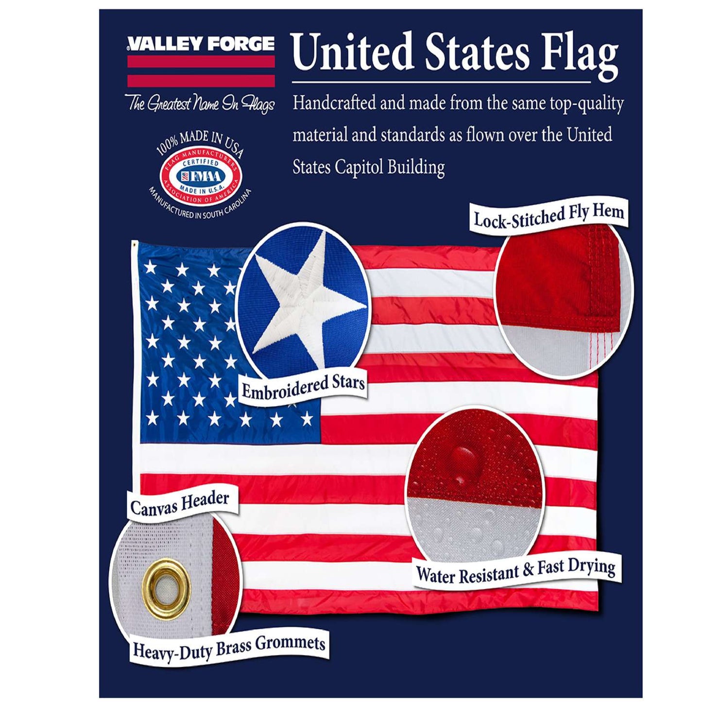  Valley Forge American Flag 48 In. H X 72 In. W