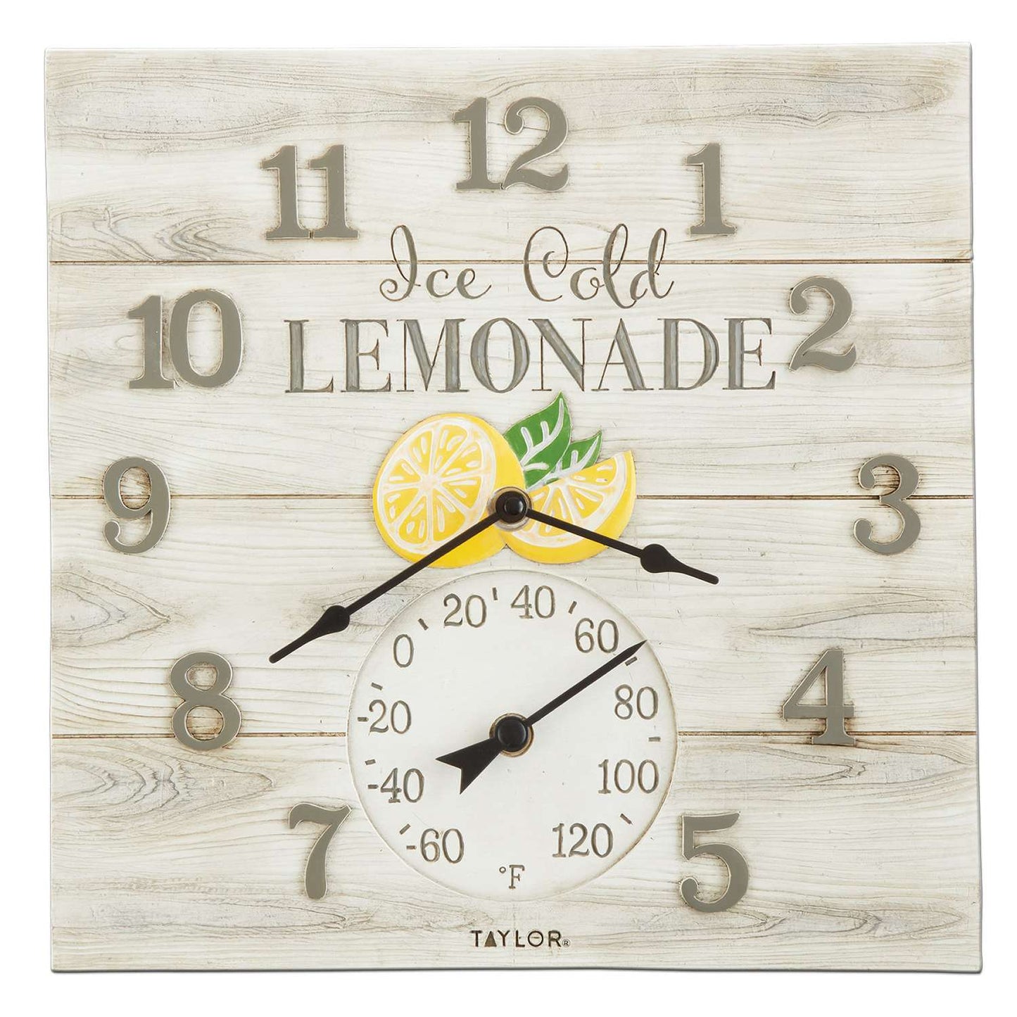  Taylor Ice Cold Lemonade Clock/Thermometer Polyresin White 14 In.
