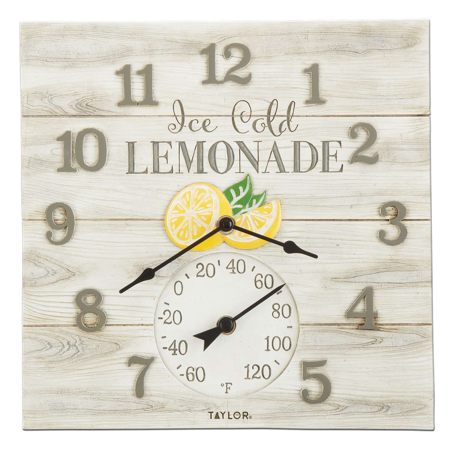  Taylor Ice Cold Lemonade Clock/Thermometer Polyresin White 14 In.