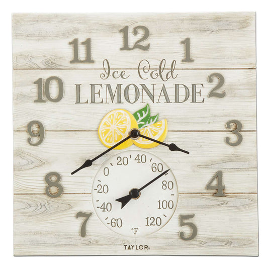  Taylor Ice Cold Lemonade Clock/Thermometer Polyresin White 14 In.