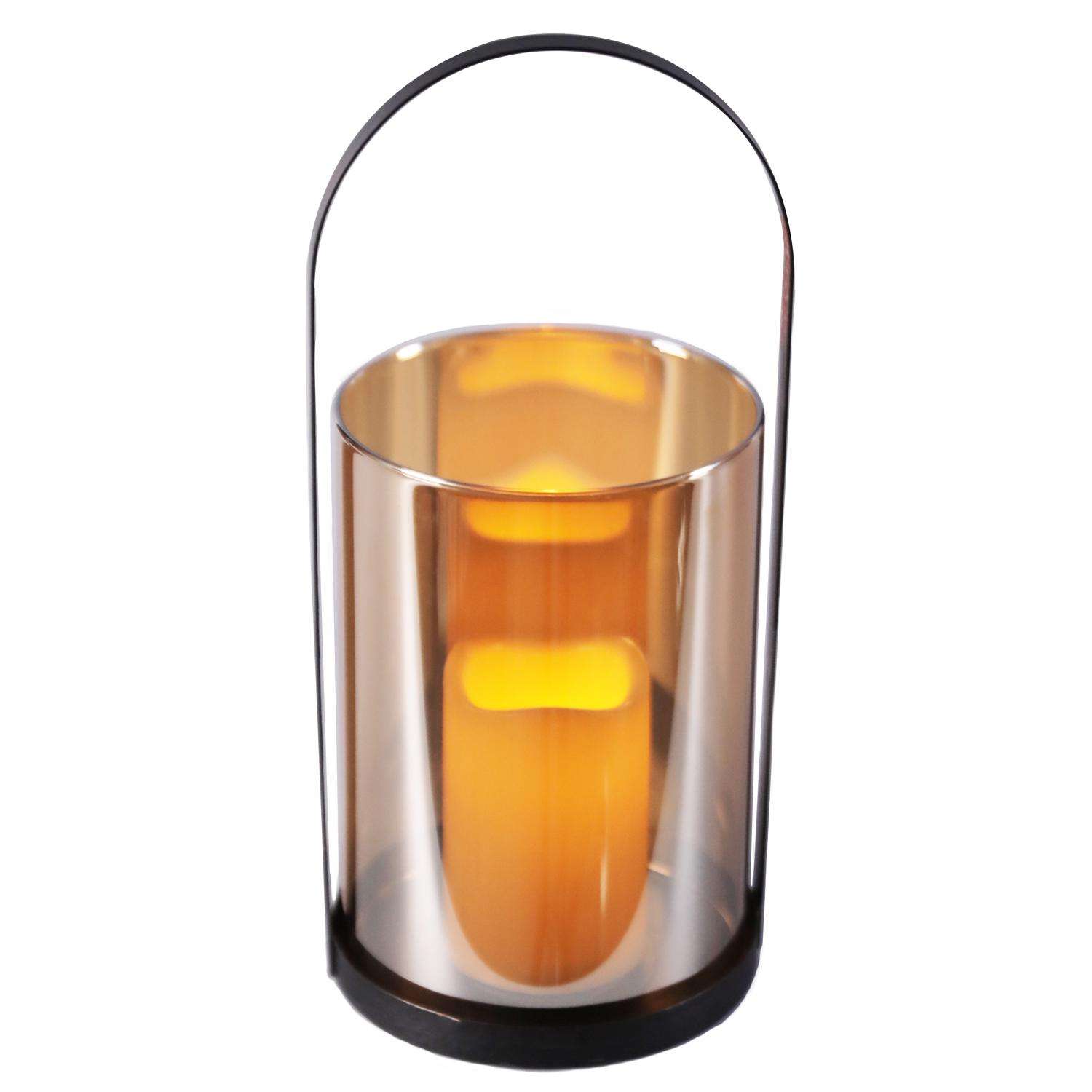  Smart Living 13.6 In. One Mantle Glass/Metal Hurricane LED Candle Lantern Black