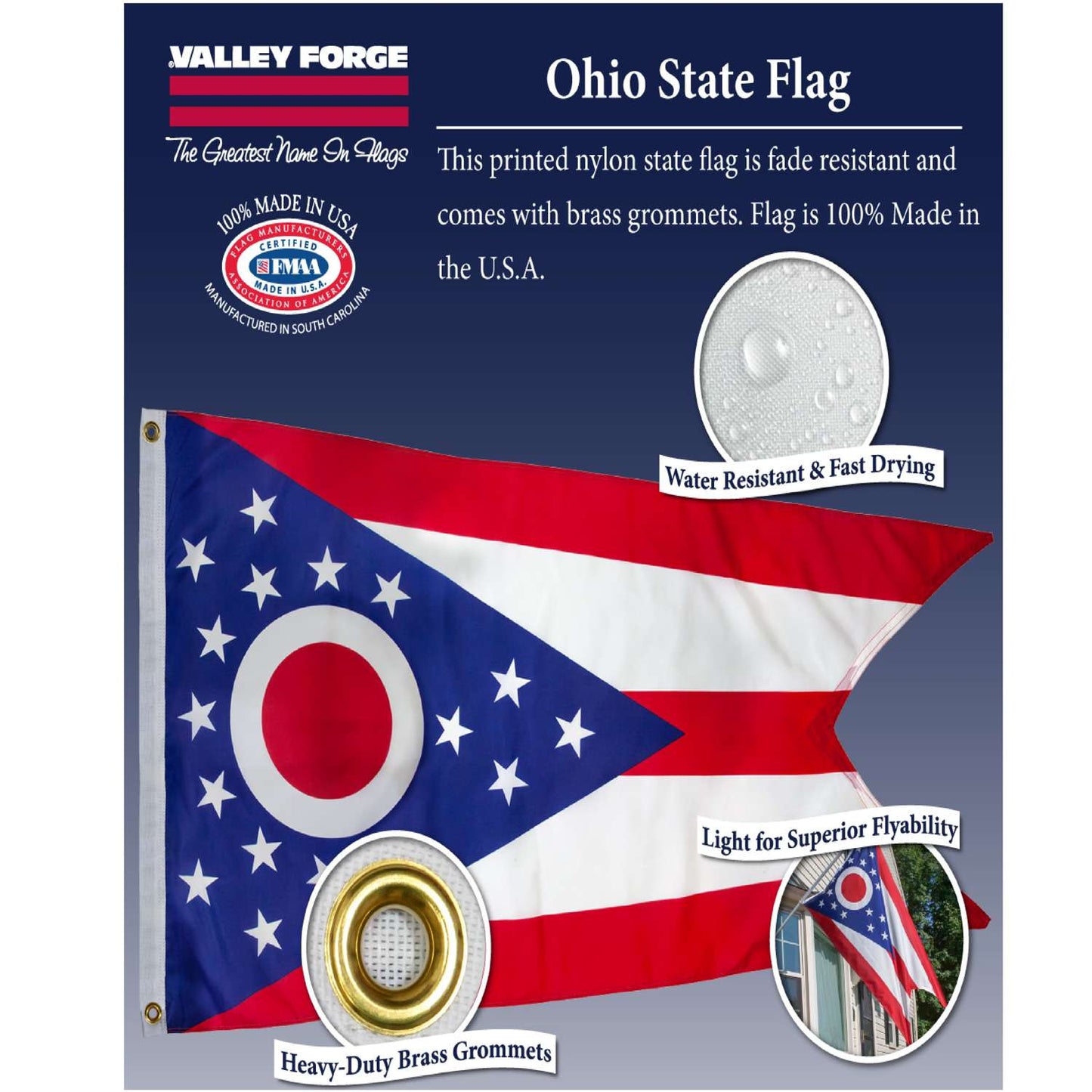  Valley Forge Ohio State Flag 36 In. H X 60 In. W