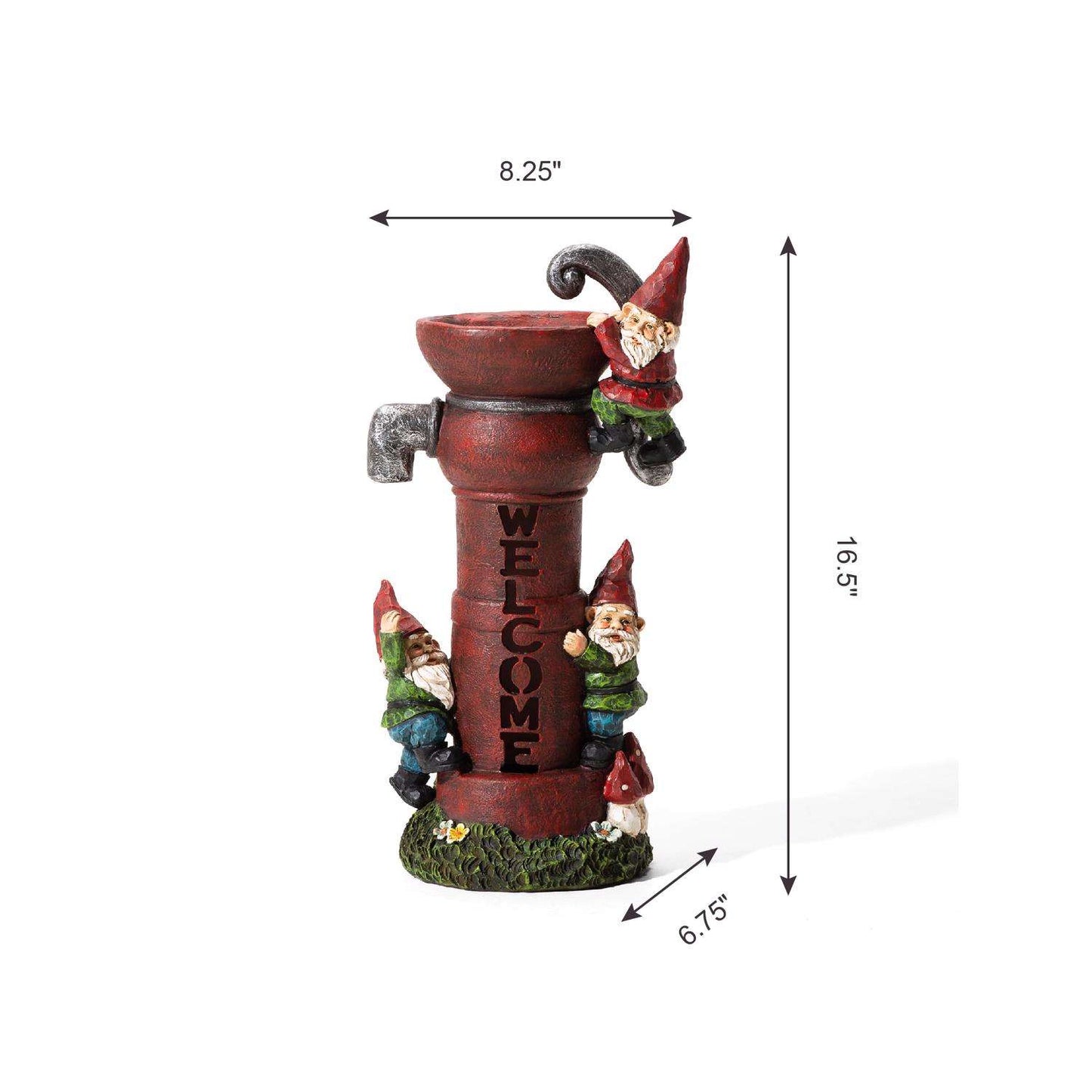  Glitzhome Polyresin Multi-color 16.5 In. Water Pump Gnome Welcome Garden Statue
