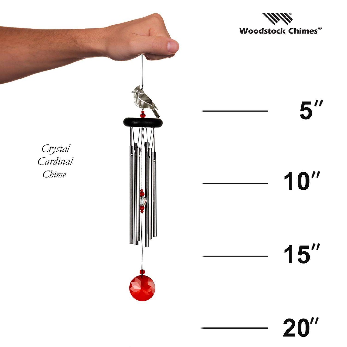  Woodstock Chimes Signature Collection Silver Aluminum/Wood 18 In. Crystal Cardinal Wind Chime
