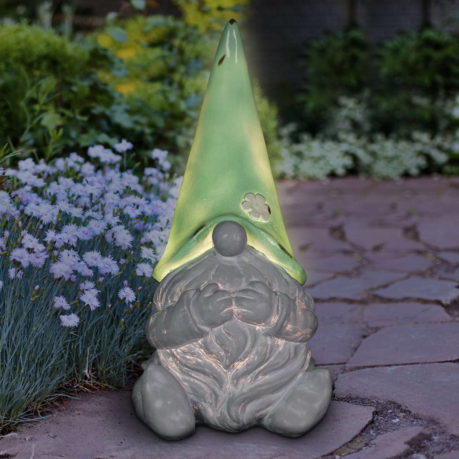  WindyWing Gray Resin 10 In. H Green Hat Grey Garden Gnome Statue