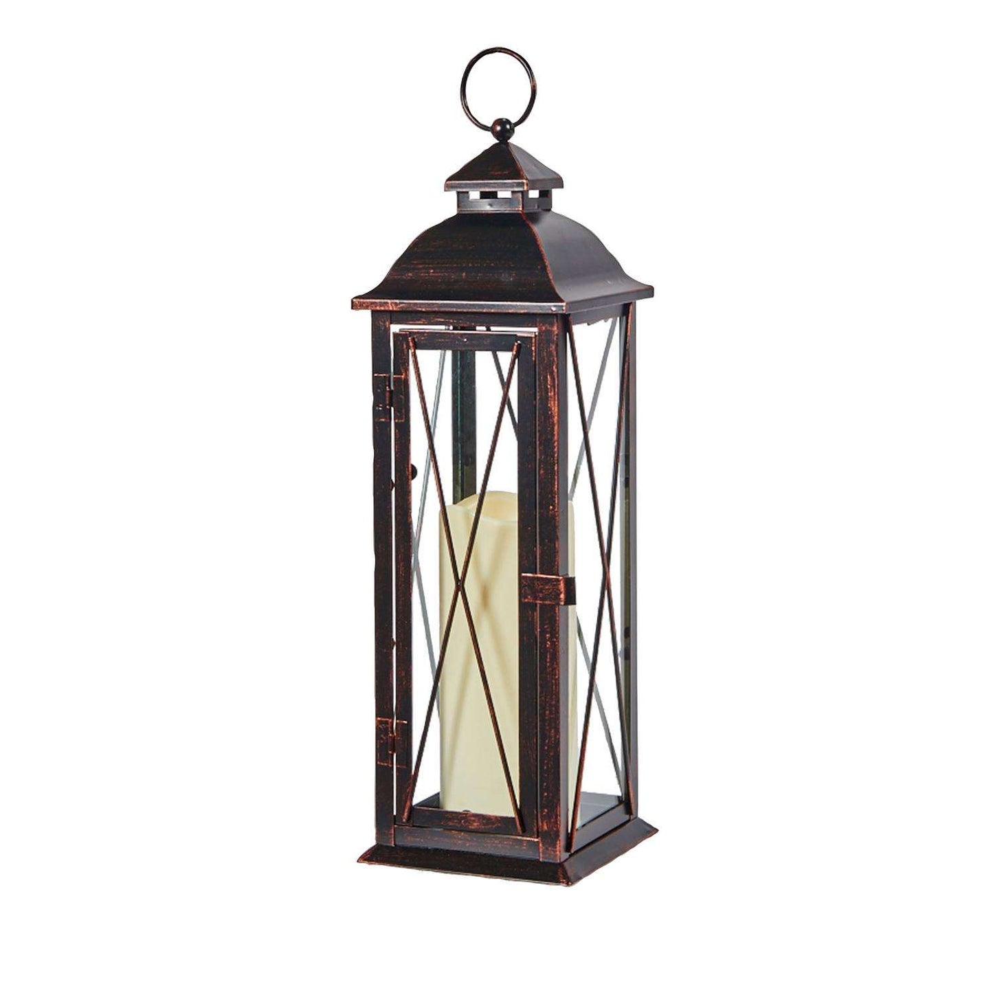  Smart Living 16 In. Glass/Metal Siena LED Candle Lantern Bronze