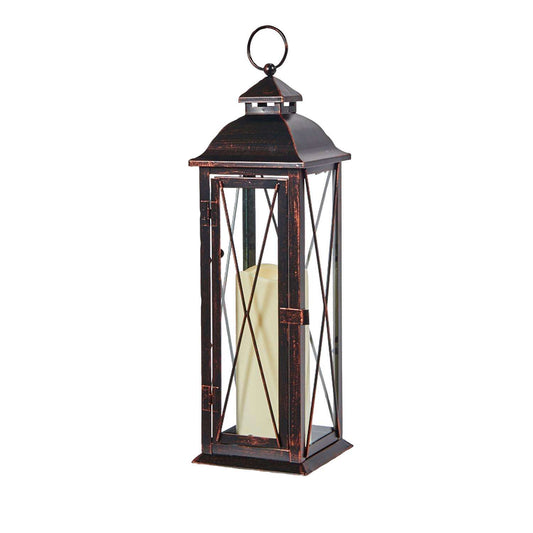  Smart Living 16 In. Glass/Metal Siena LED Candle Lantern Bronze