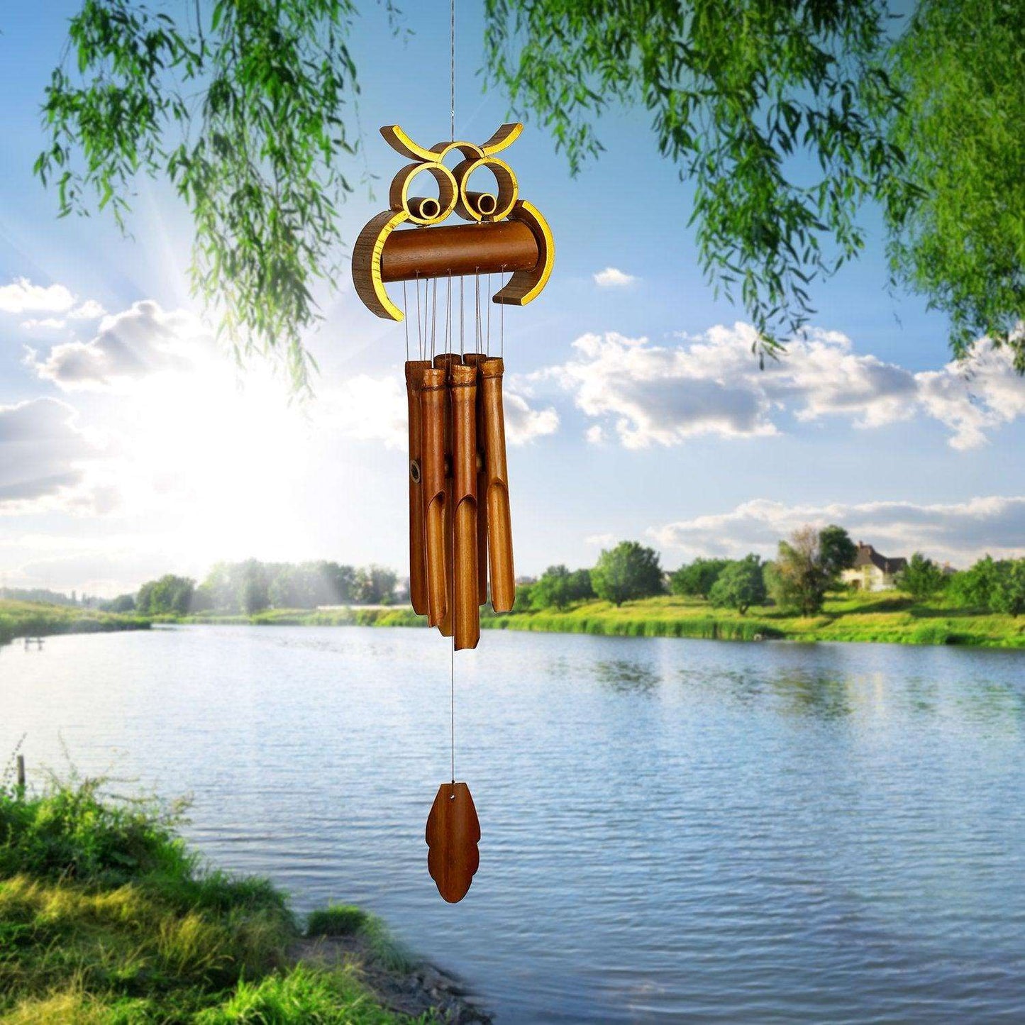  Woodstock Chimes Brown Bamboo 33 In. Hoot Owl Wind Chime