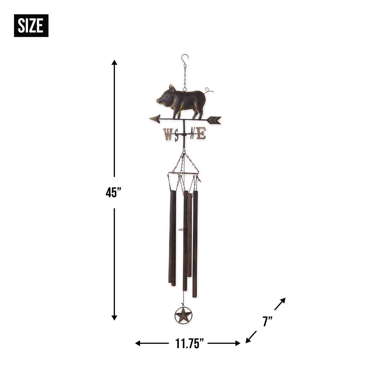  Zingz Black Iron 45 In. Weathervane Pig Wind Chime
