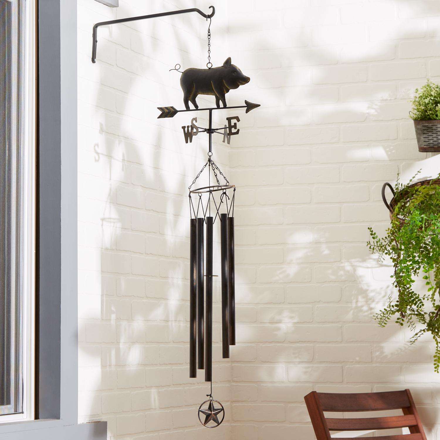  Zingz Black Iron 45 In. Weathervane Pig Wind Chime