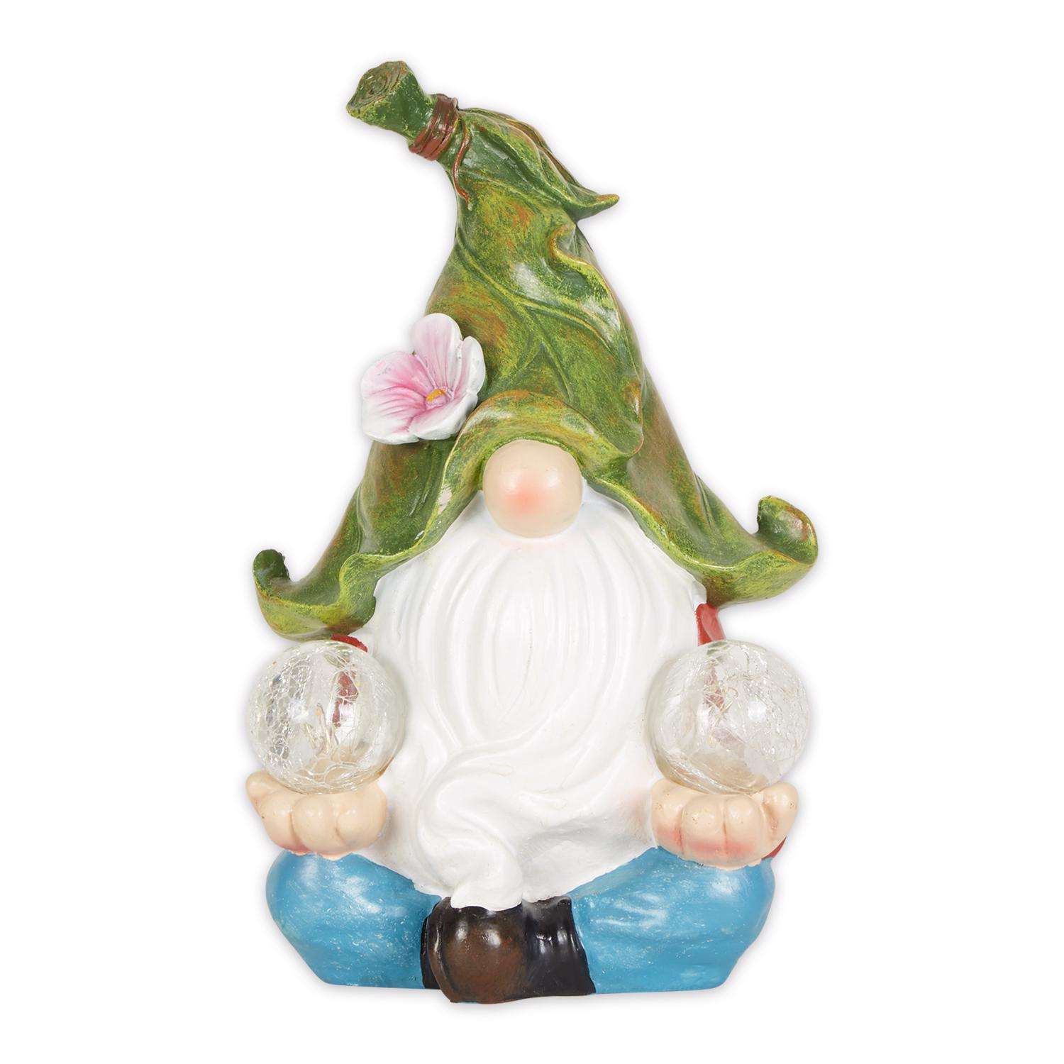  Zingz Polyresin Multi-color 11.6 In. Meditating Leaf-Hat Gnome Garden Statue