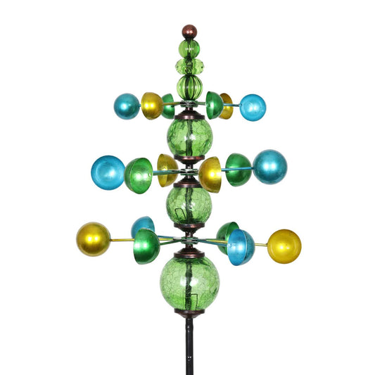  WindyWing Multicolored Glass/Metal 48 In. H Three Tier Crackle Balls Garden Stake Spinner