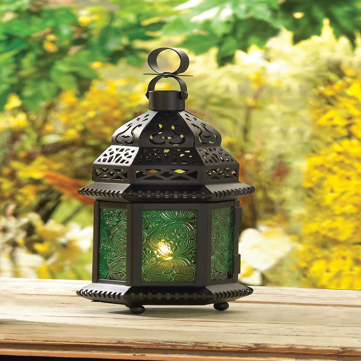  Gallery Of Light Emerald 10.25 In. Glass/Metal Lantern Black/Green