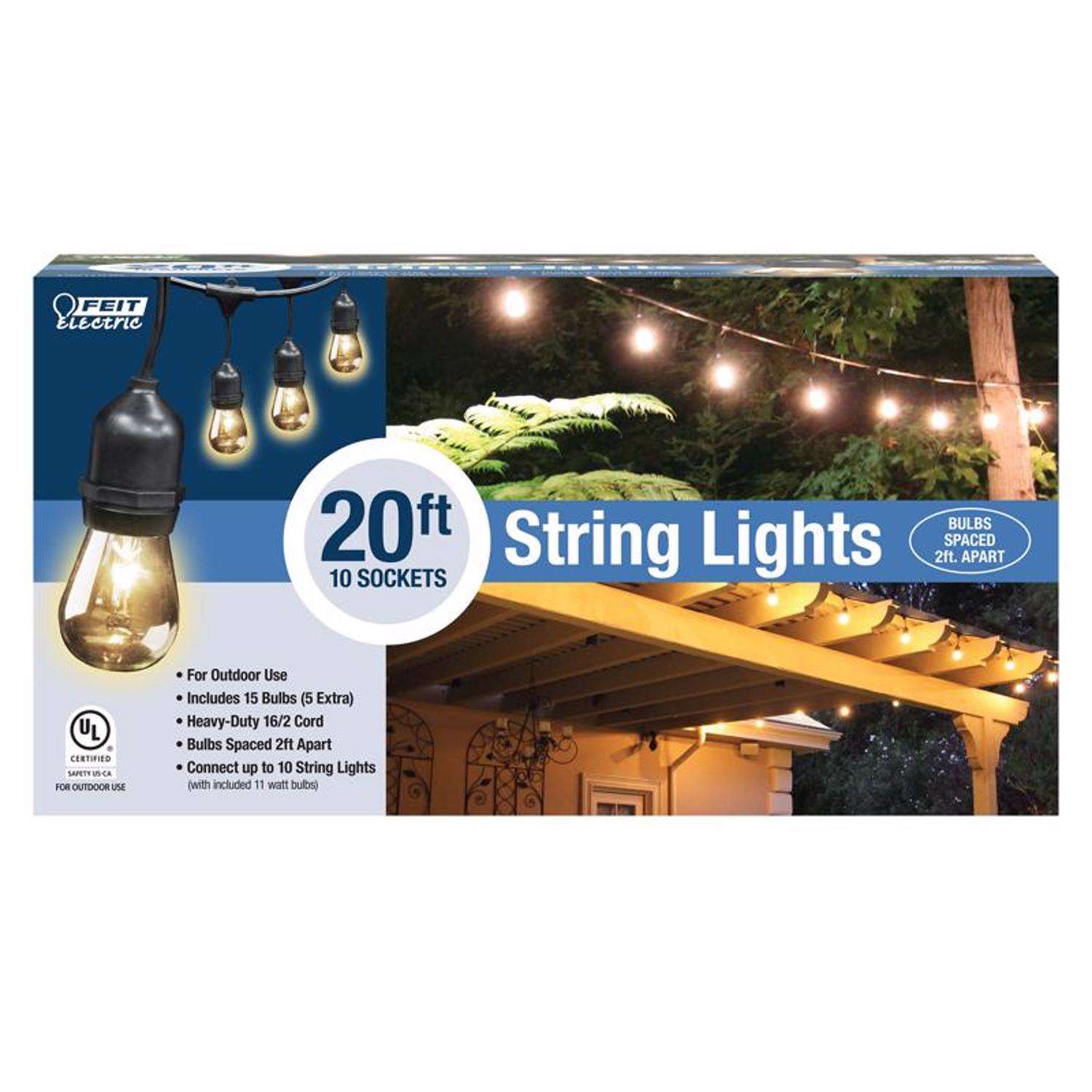  Feit String Lights Incandescent String Light Set Clear 20 Ft. 10 Lights