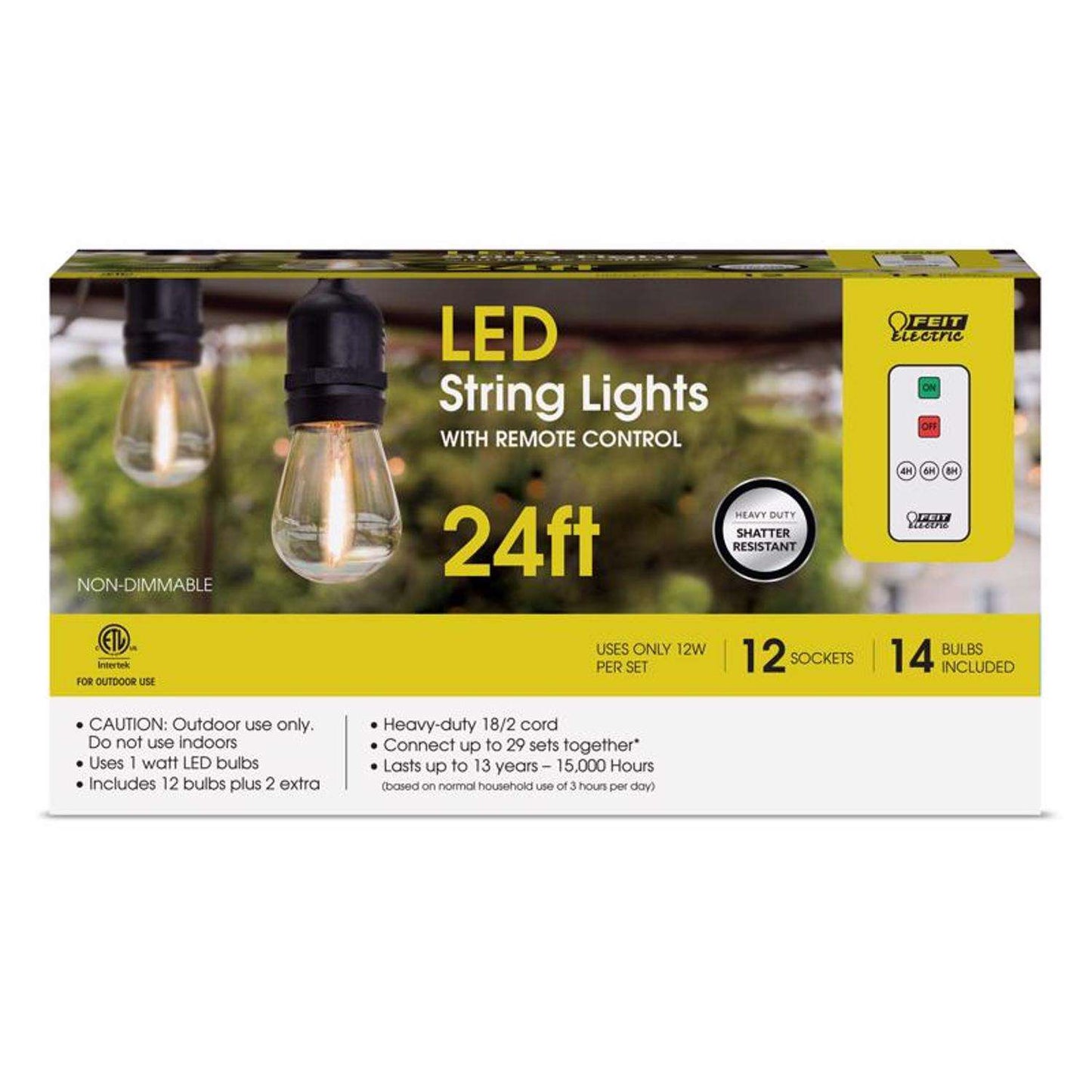  Feit String Lights LED String Lights W/Remote Control Amber 24 Ft. 12 Lights
