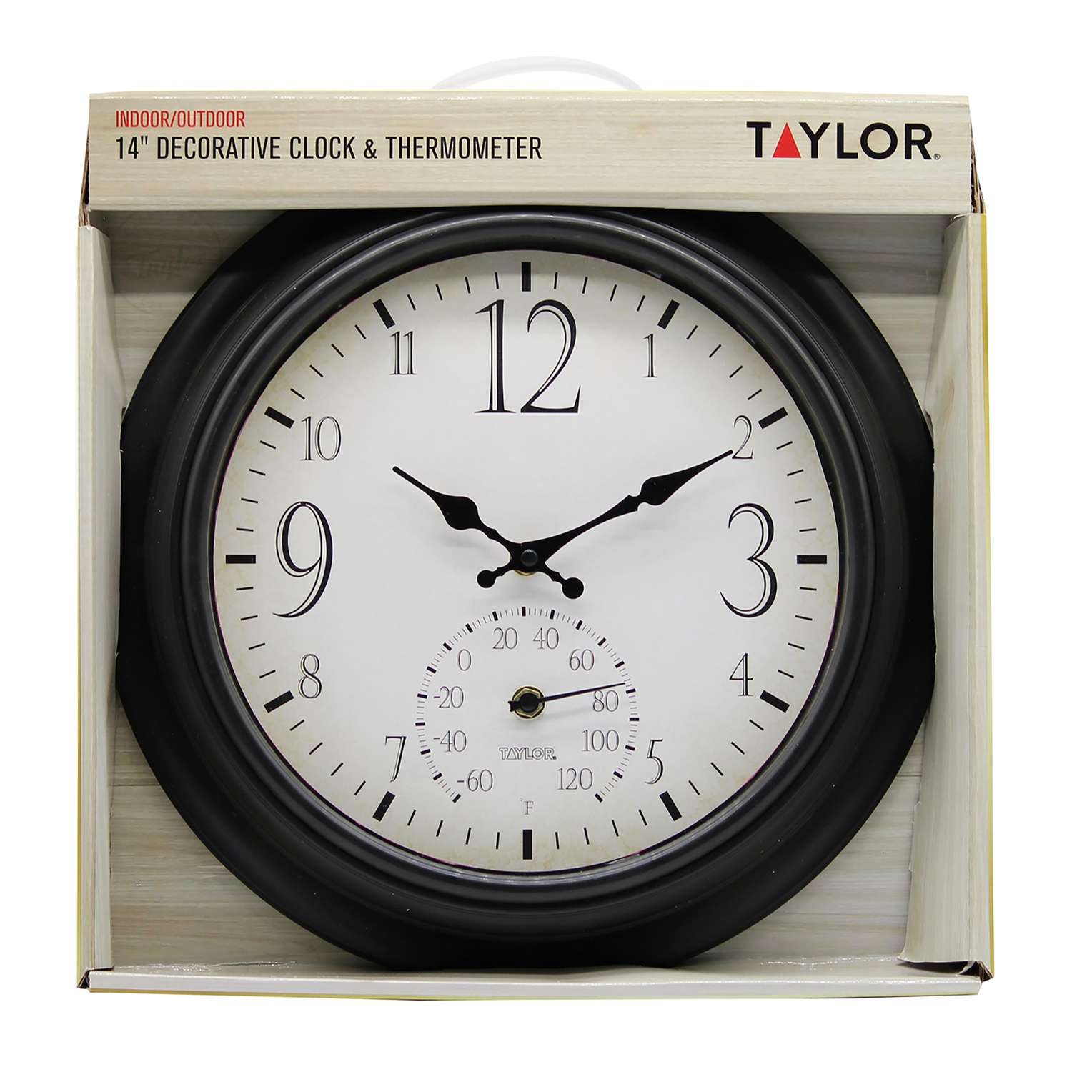  Taylor Decorative Clock/Thermometer Plastic Black 14 In.