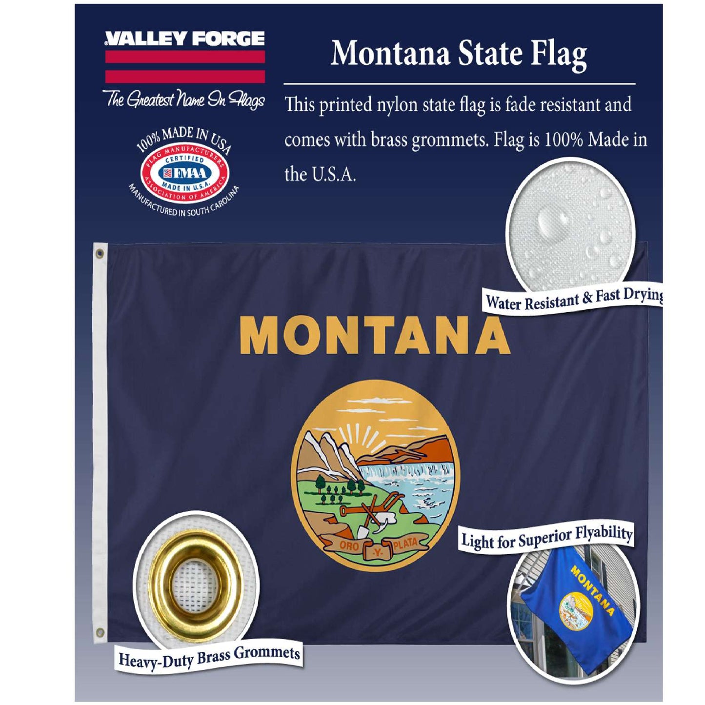 Valley Forge Montana State Flag 36 In. H X 60 In. W