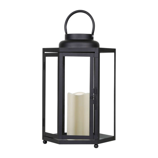  Alpine 14 In. Glass/Plastic Decorative Flameless Lantern Black
