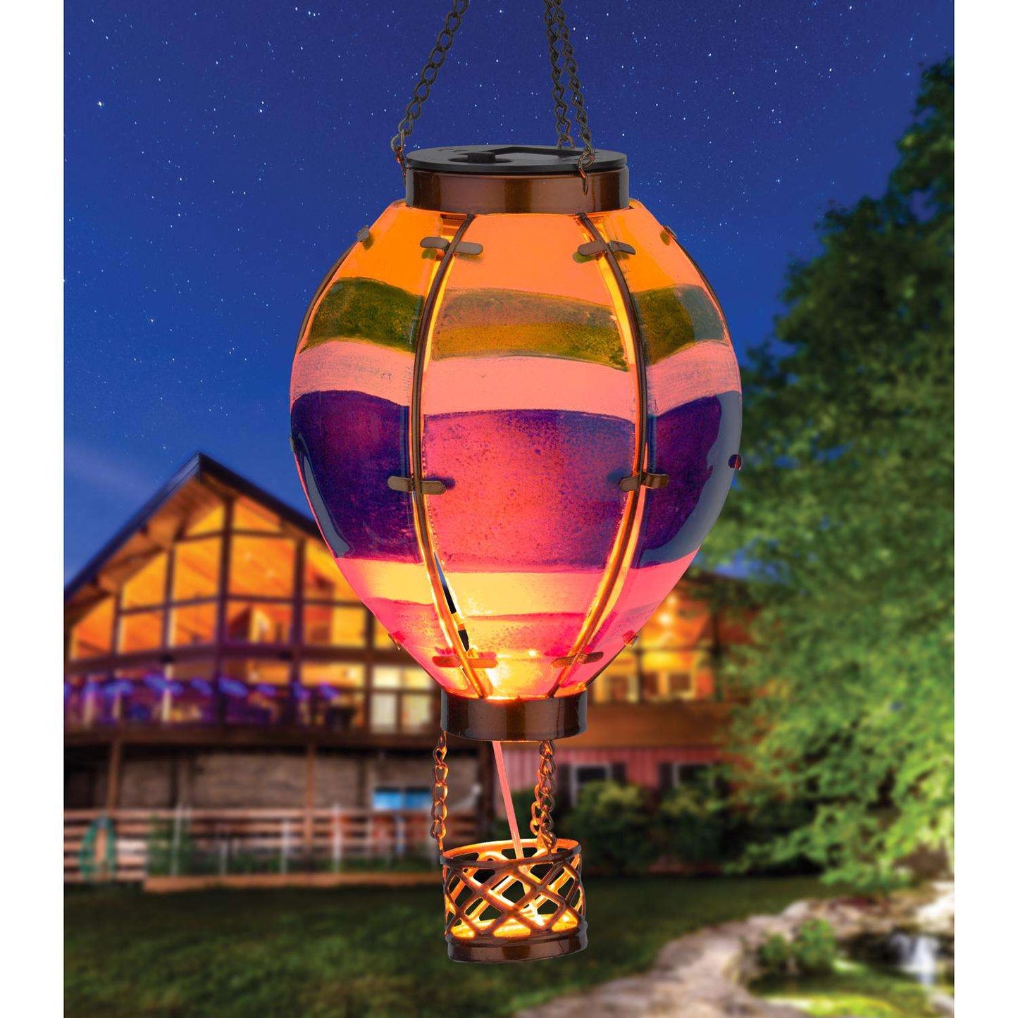  Regal Art & Gift Multicolored Glass/Metal 15 In. H Hot Air Striped Balloon Lantern